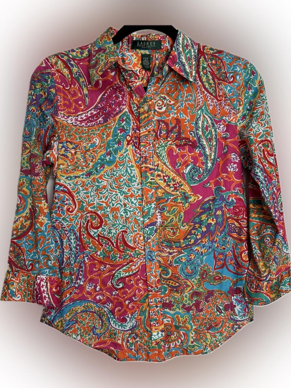 Lauren Ralph Lauren Paisley Button Front Shirt Petite Small Colorful Boho